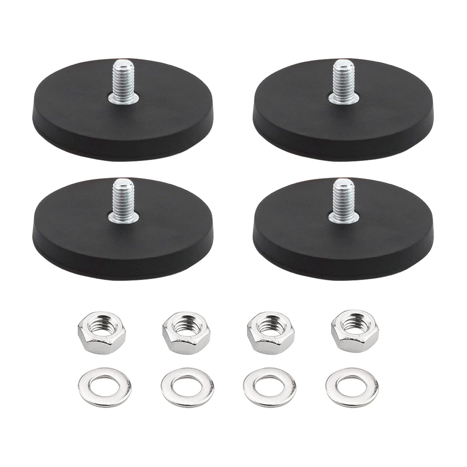 luolety Neodymium Mounting Magnets, 4 Pcs Anti-Scratch Rubber Coated Magnet with M8 Male Threaded Stud and Nuts, Strong Monting Round Magnet Brackets Holder