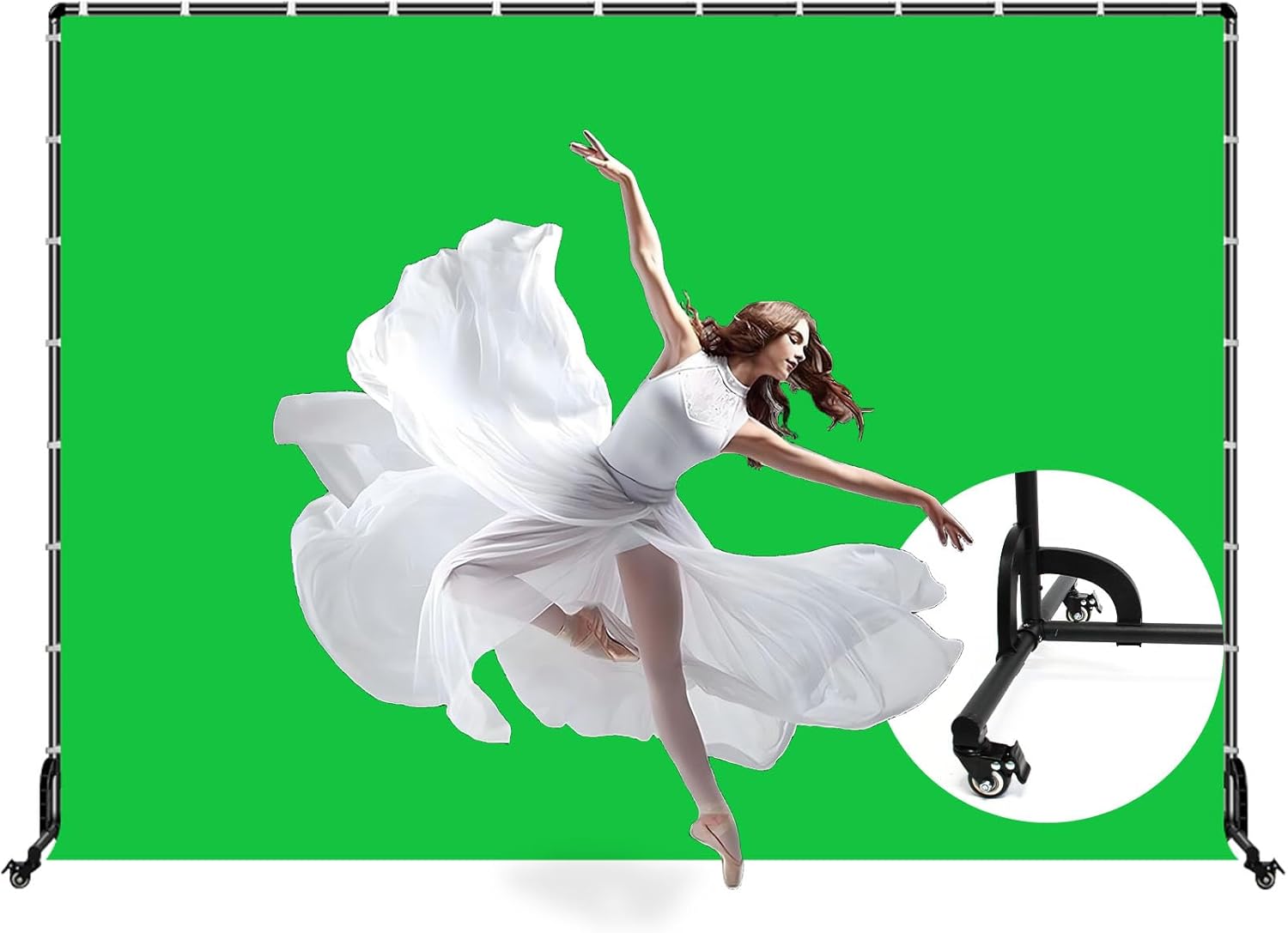 Backdrop Stand with Wheels & Backdrop - 10x7ft(WxH) Green Screen with Stand, Movable Rolling Background Stand with Greenscreen for Photography Video Studio