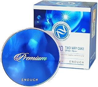Enough Premium Ultra X10 Two Way Cake SPF50, Korean Makeup Setting Powder Foundation, Face Powder with Collagen, Tattoo Cover Up (#13 Light beige, 0.39 oz)