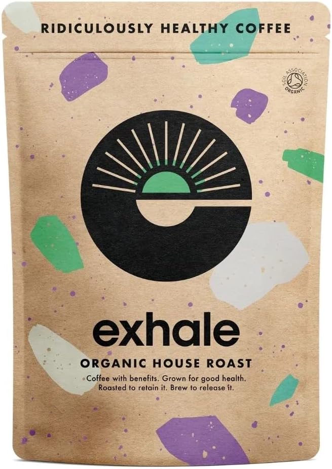 EXHALE Organic Ground Coffee - NEW LARGE 450G PACK - Single Origin and 100% Arabica Beans. For Cafetiere, Filter or AeroPress - Medium Roast