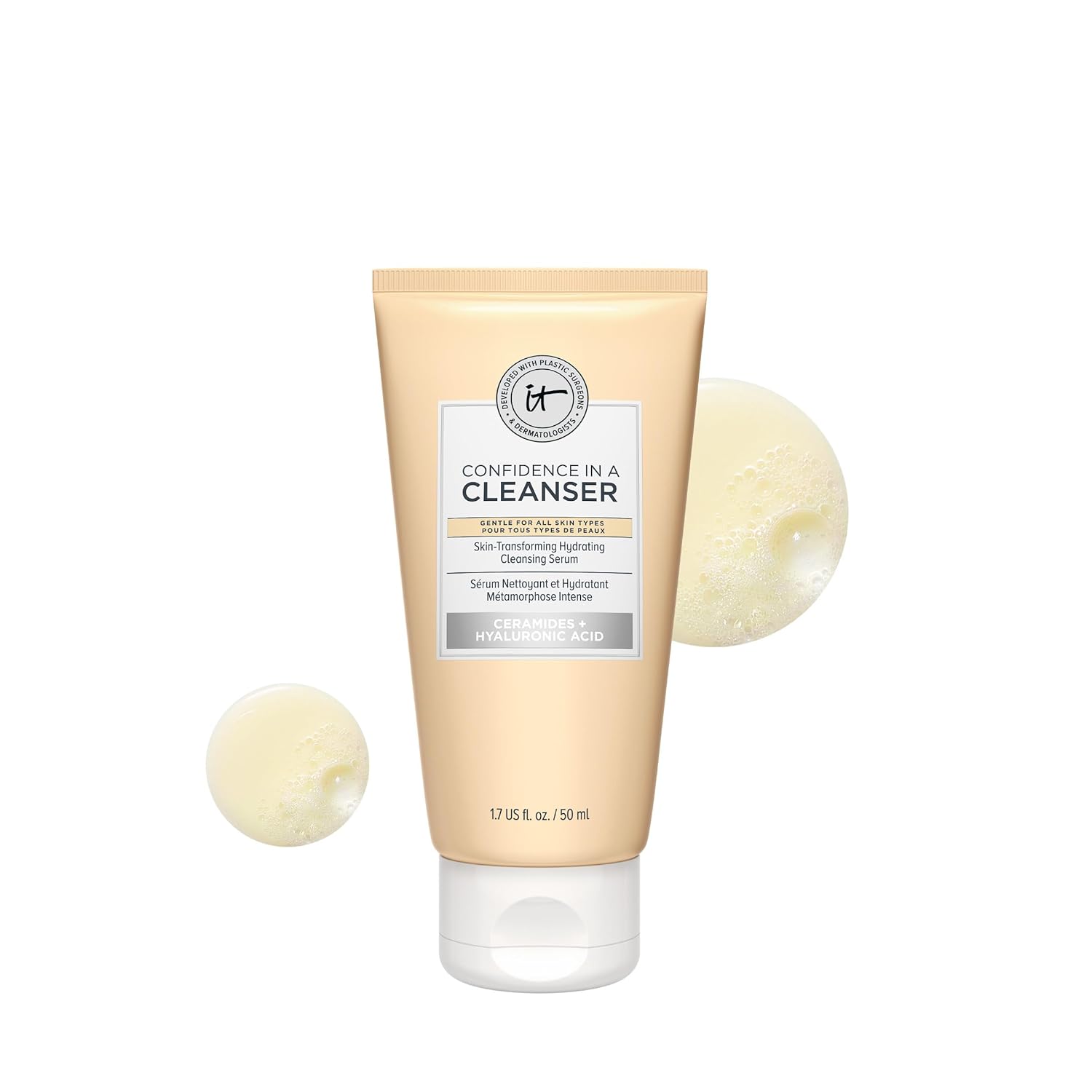 IT Cosmetics Confidence in a Cleanser - Hydrating Serum Foaming Face Wash With Hyaluronic Acid & Ceramides, Gentle Makeup Remover, Skin Barrier Support, Non-Stripping, Sulfate-Free, For All Skin Types