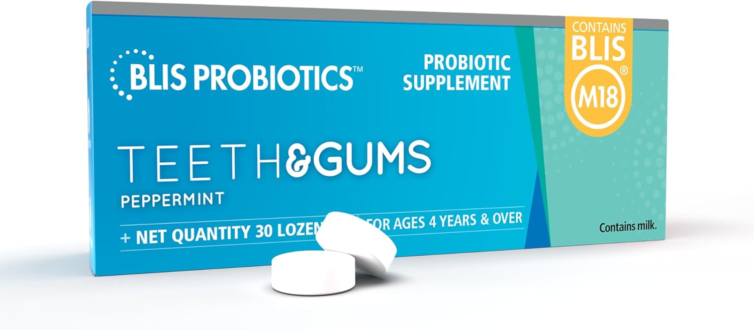 BLIS Teeth & Gums Oral Probiotics for Mouth M18 Formula Available, 2.5 Billion Cfu - Mouth Probiotic for Tooth and Gum Health, Adults and Kids - Sugar-Free Lozenges, 30 Day Supply