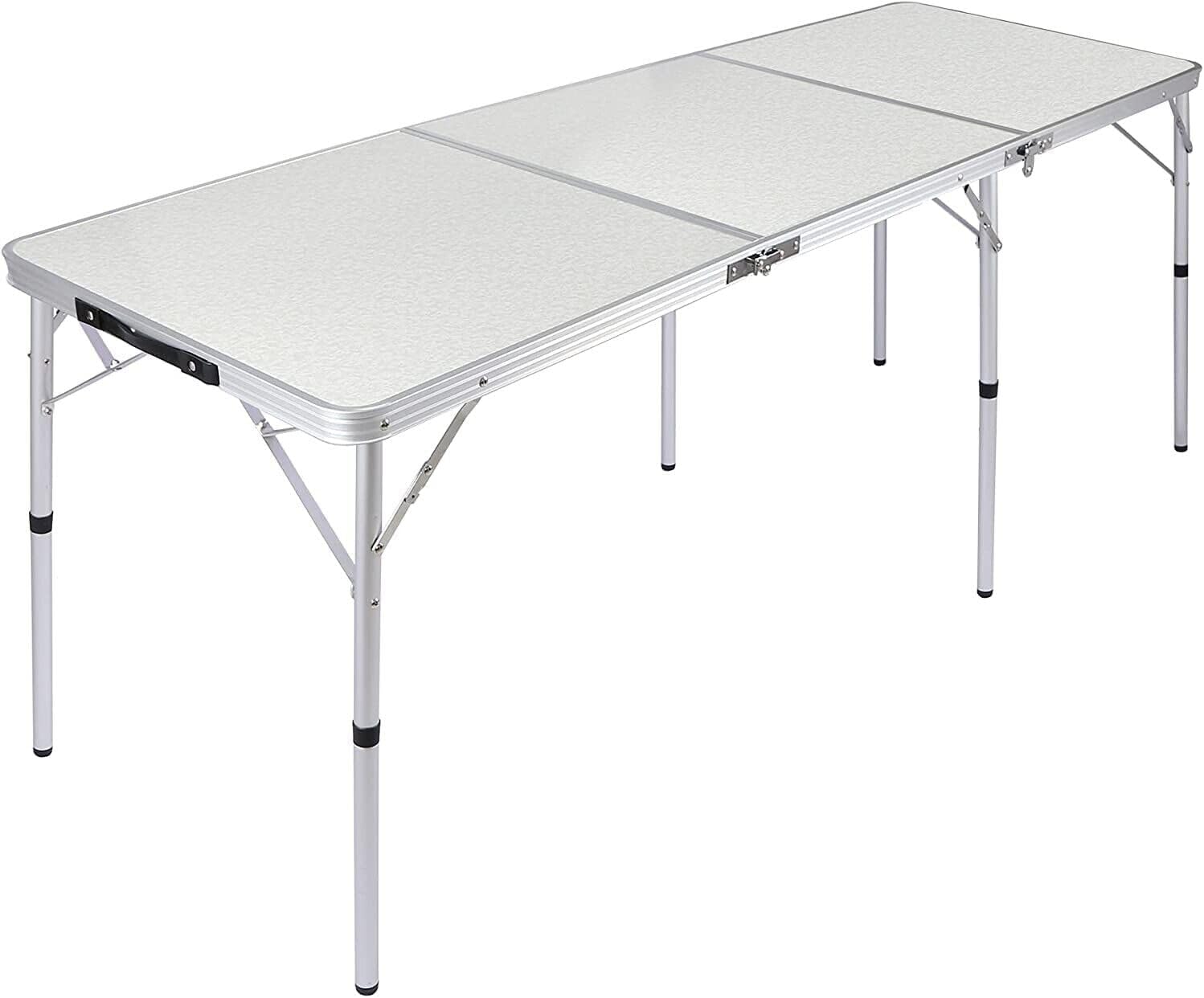 REQUISITE NEEDS Indoor Outdoor Folding Camping Table Picnic Table with Adjustable Height, Aluminium Foldable Portable for Kitchen Garden Party Compact Small BBQ Picnic Table (6ft)