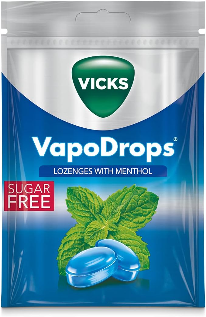 Vicks VapoDrops Menthol, Classic Sugar Free Vegan Lozenges with Menthol, 72 g