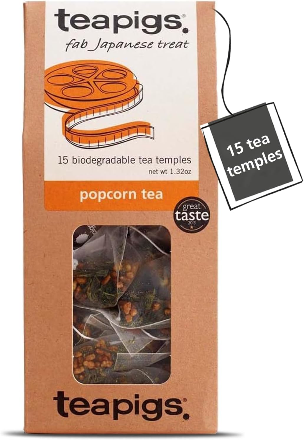Teapigs Whole Leaf Popcorn Tea Bags (Genmaicha) - Authentic Japanese Green Tea with a Nutty, Roasted Taste - Made with Whole Green Tea Leaves for a Naturally Sweet Taste - 15 Biodegradable Tea Temples