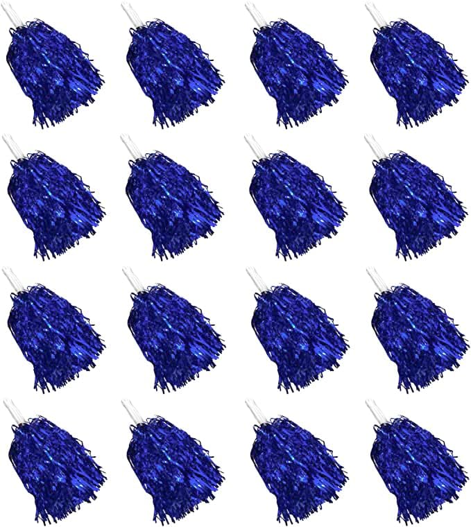 16PCS Cheerleading Pom Poms Metallic Foil Plastic Pom Poms with Baton Handle for Game Sports Squads Dancing Party Football Basketball Club Spirit Sports Stage Performance Celebration
