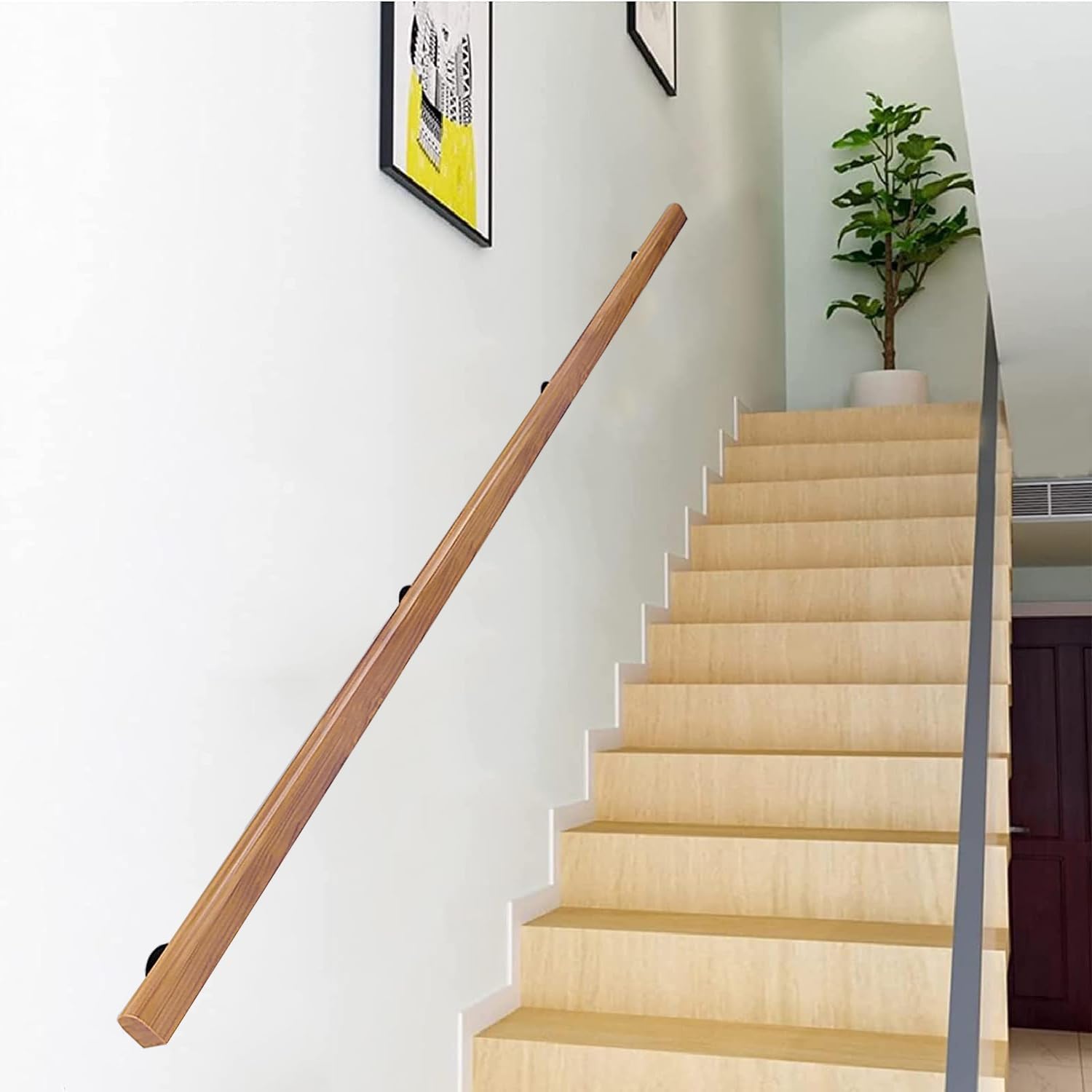 Wooden Stair Handrails 50-600cm, Wall Mount Elderly Railings Safety Hand Support Rail Corridor Rod, Wood Rail for Staircase, Lofts Decking Banister, Grab Bar Kit (Wood, 80cm)
