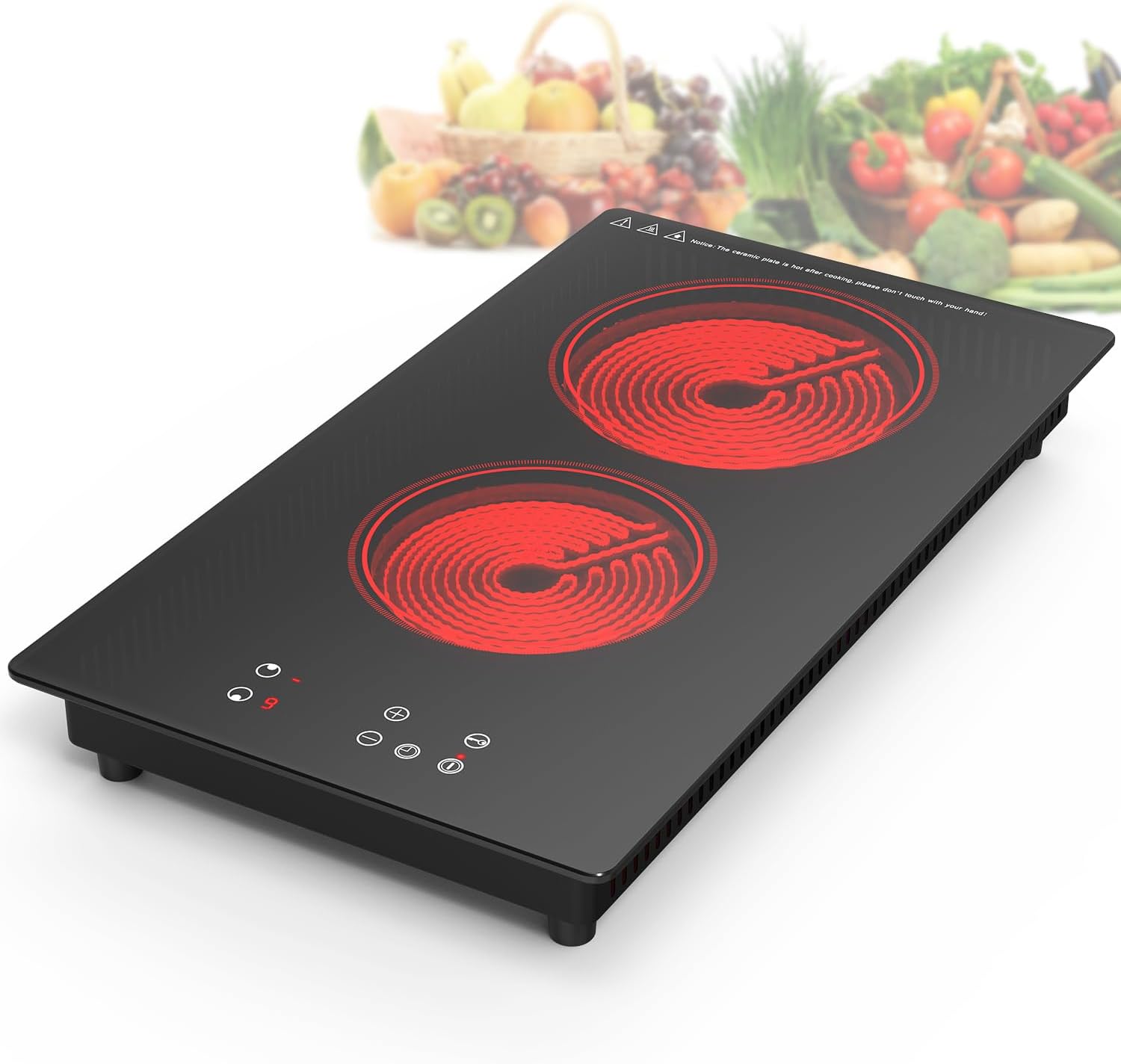 Electric Cooktop,Built-in and Countertop Electric Stove Top, 2100W 110V Electric Burner 9 Heating Level, Timer & Kid Safety Lock, Sensor Touch Control 2 Burner Electric Cooktop.