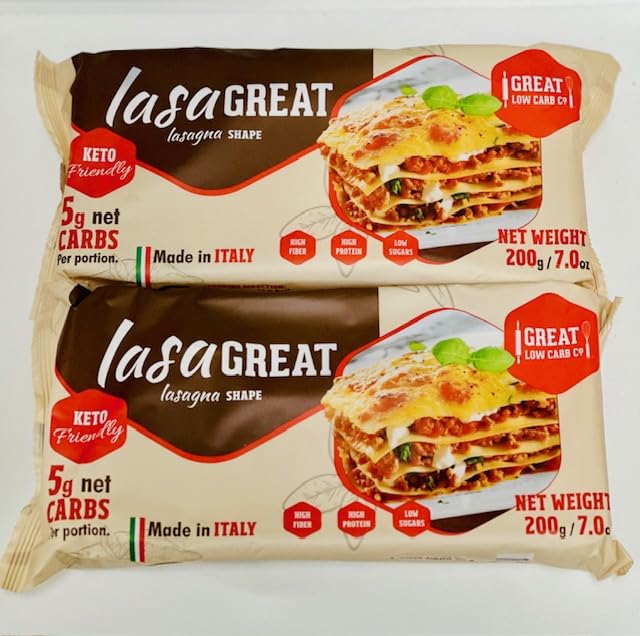 Great Low Carb Company LasaGreat Lasagna Shape 7 oz pastas, Keto, Low carb, High Protein. 5 Net Carbs, 19g Protein (2 pack)