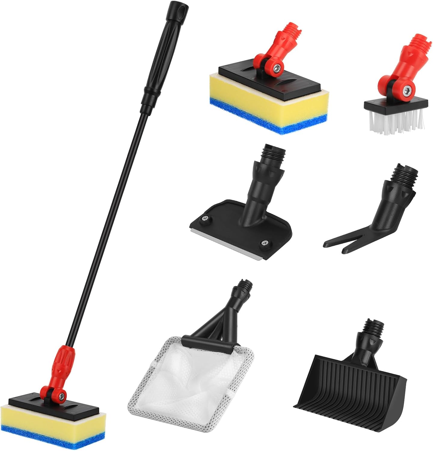 hygger Multipurpose Fish Tank Cleaning kit, 6-in-1 Aquarium Cleaning Set with Long Handle Scraper Sponge Scrubber Stiff Bristle Brush Fishnet Gravel Rake for Acrylic and Glass Tanks, S