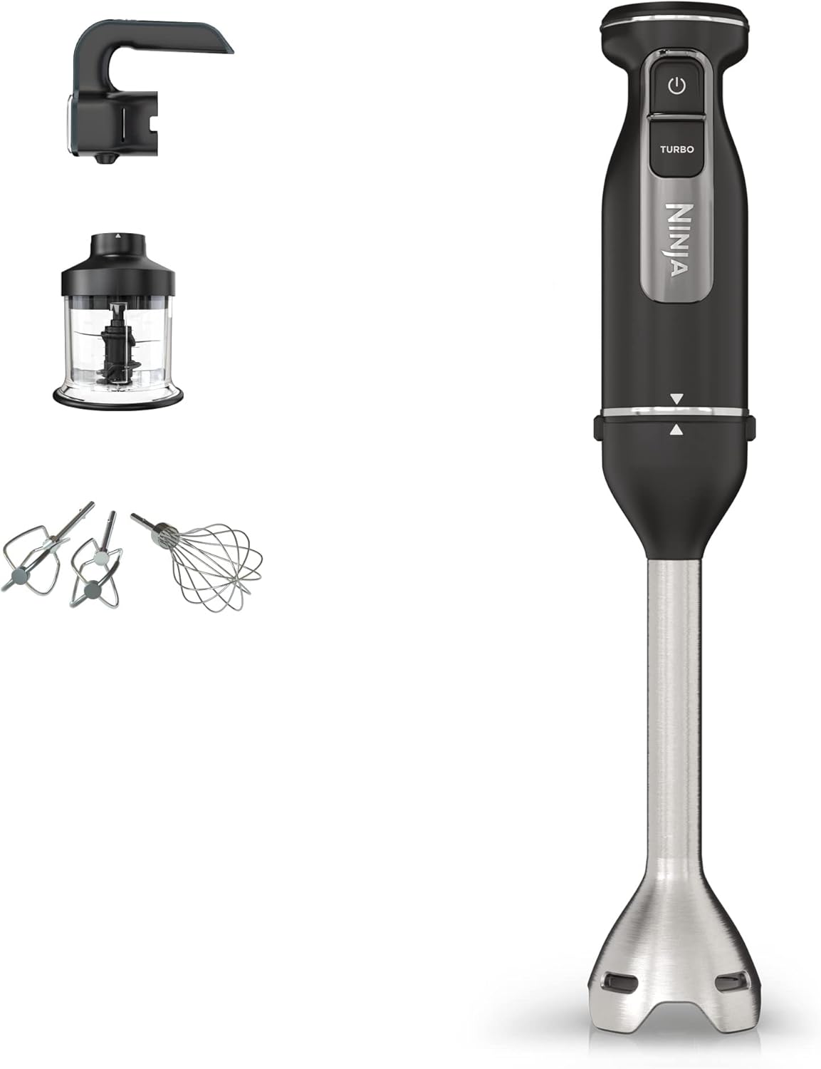 Ninja Foodi 3-in-1 Hand Blender, Hand Mixer & Chopper, Food Processor with 3 Attachments, 850W Powerbase, Immersion Blender, 5 Mixing Speeds, 2 Blending Speeds, 1.5m Cord, Black CI100UK