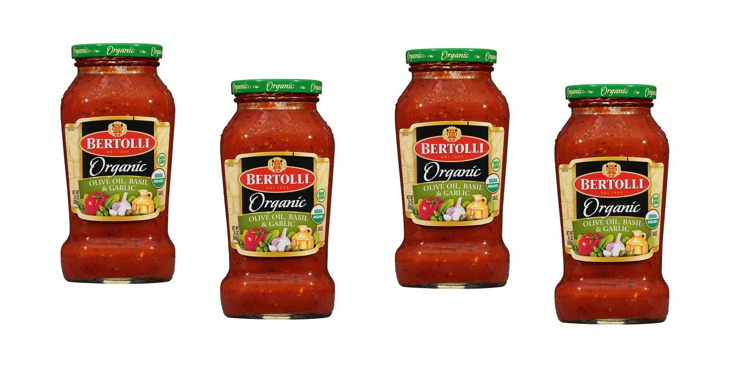 Organic Bertolli Olive Oil Basil & Garlic Pasta Sauce - 4 Glass Jars 24oz/680g each