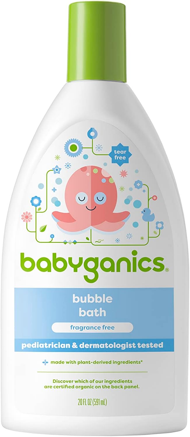 Babyganics Bubble Bath, Non-Allergenic, Gently Cleanses, Fragrance Free, 20 Fl Oz, Packaging May Vary