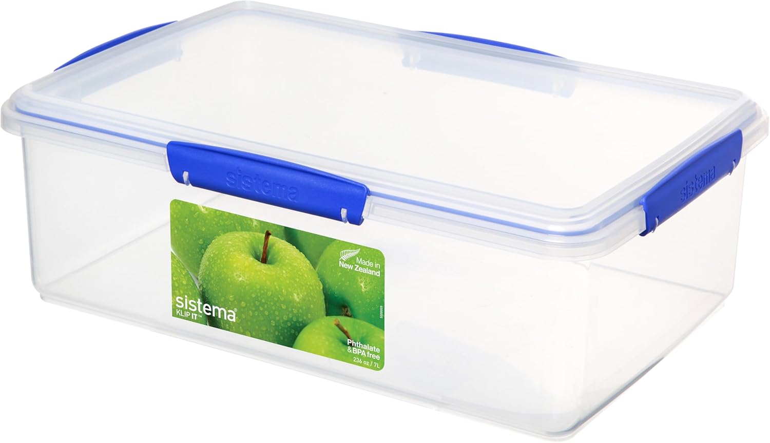 Sistema KLIP IT Food Storage Container 7 L Stackable & Airtight Fridge/Freezer Food Box with Lid BPA-Free Plastic Blue Clips 1 Count