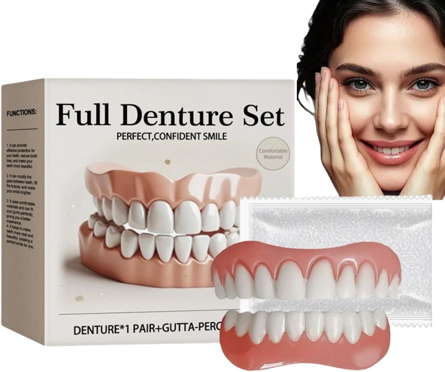 Dentures Full Mouth,Soft Denture Reline Kit,Silicone Reline Denture Set,Dentures False Teeth Set for Adults,Soft and Comfortable,Upper and Lower Denture Sets for Men and Women,Natural-Looking Teeth