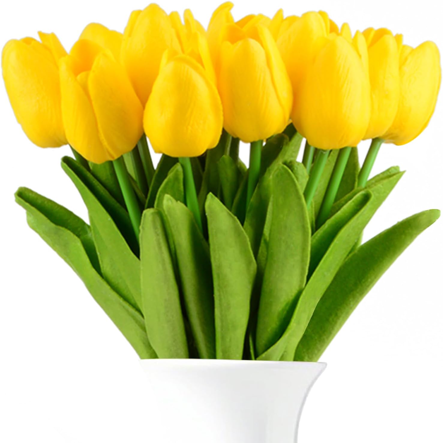 HoveBeaty Artificial Tulips Bridal Wedding Festival Decor Bouquet Real Touch PU Flower Bouquet Pack of 20 (Yellow)