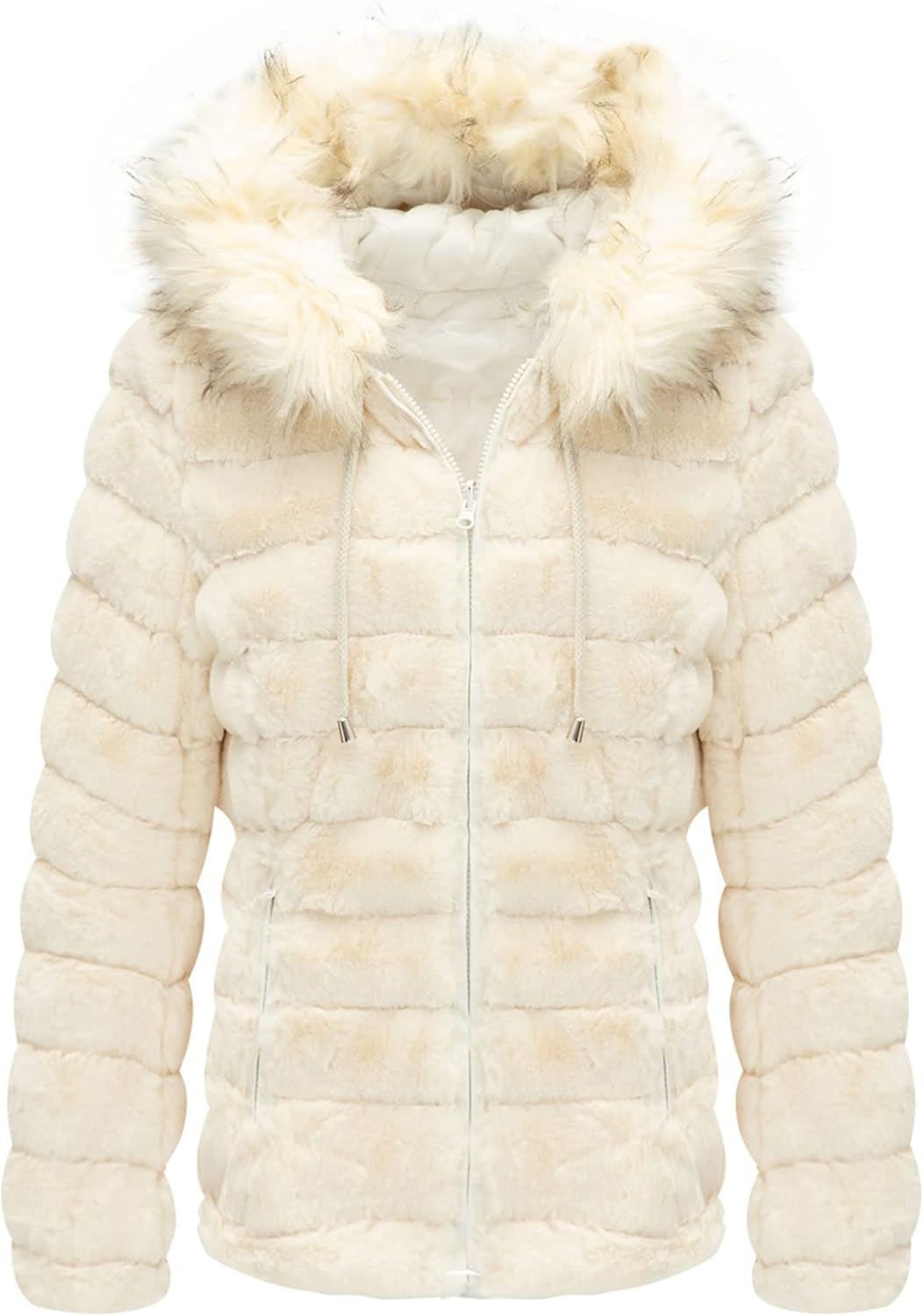 Bellivera Women Double Sided Faux Fur Jacket Fall and Winter Fashion Reversible Hood Puffer Coat with Fur Collar