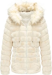 Bellivera Women Double Sided Faux Fur Jacket Fall and Winter Fashion Reversible Hood Puffer Coat with Fur Collar