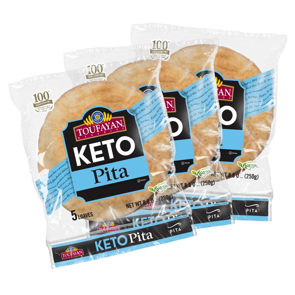 Toufayan KETO Pita Bread | Keto Diet Friendly, No Sugar | Freeze Upon Arrival (3 Pack, 15 Pitas Total)