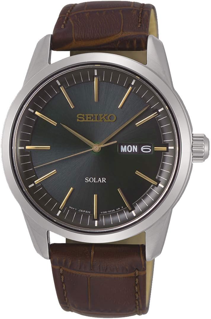 Seiko Men's Analog Solar Watch with Leather Strap SNE529P1