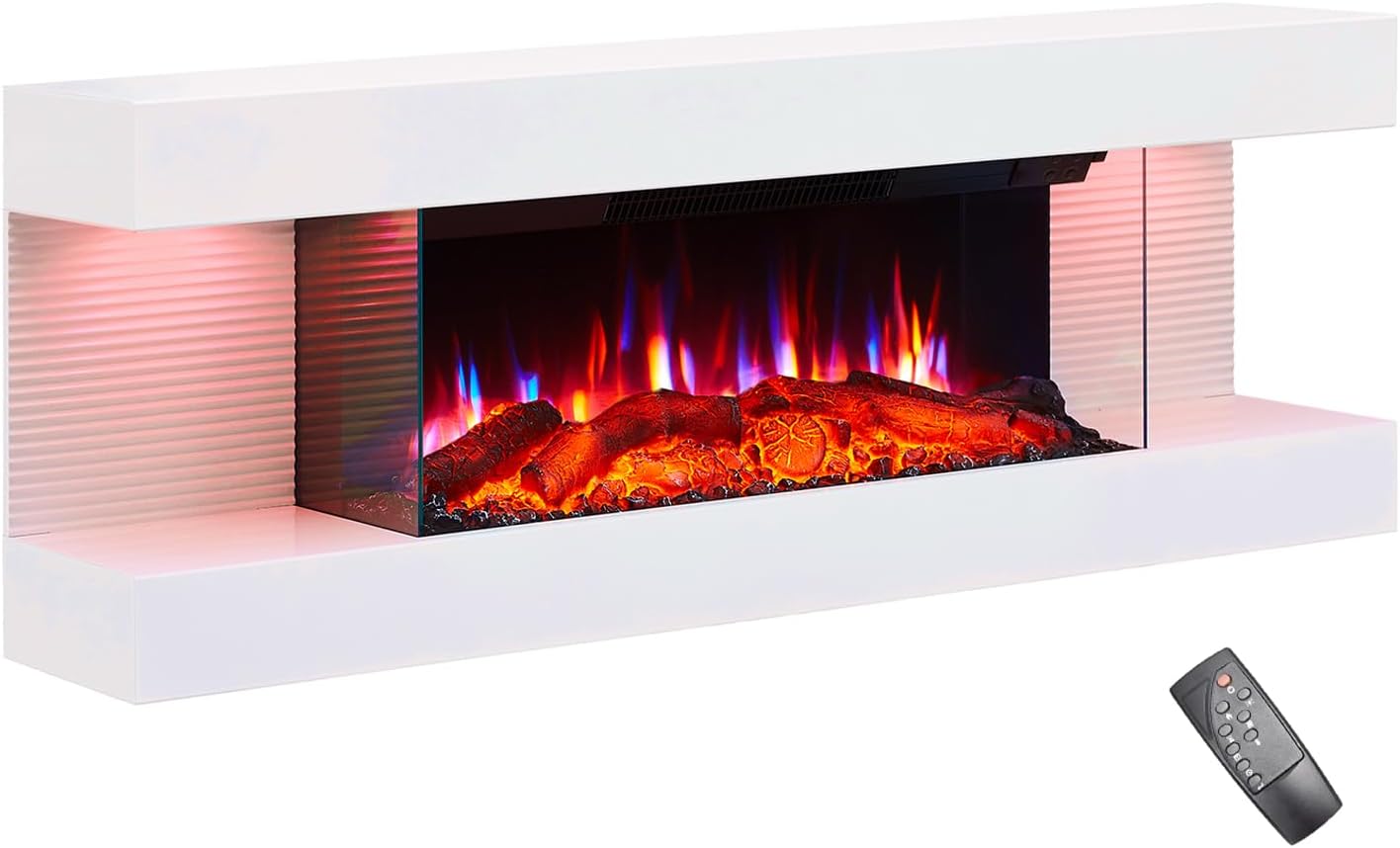 Atacama 44"/112cm Wall Mounted Fireplace All-in-One with Downlights and Remote Control 1.8kW Heater in White