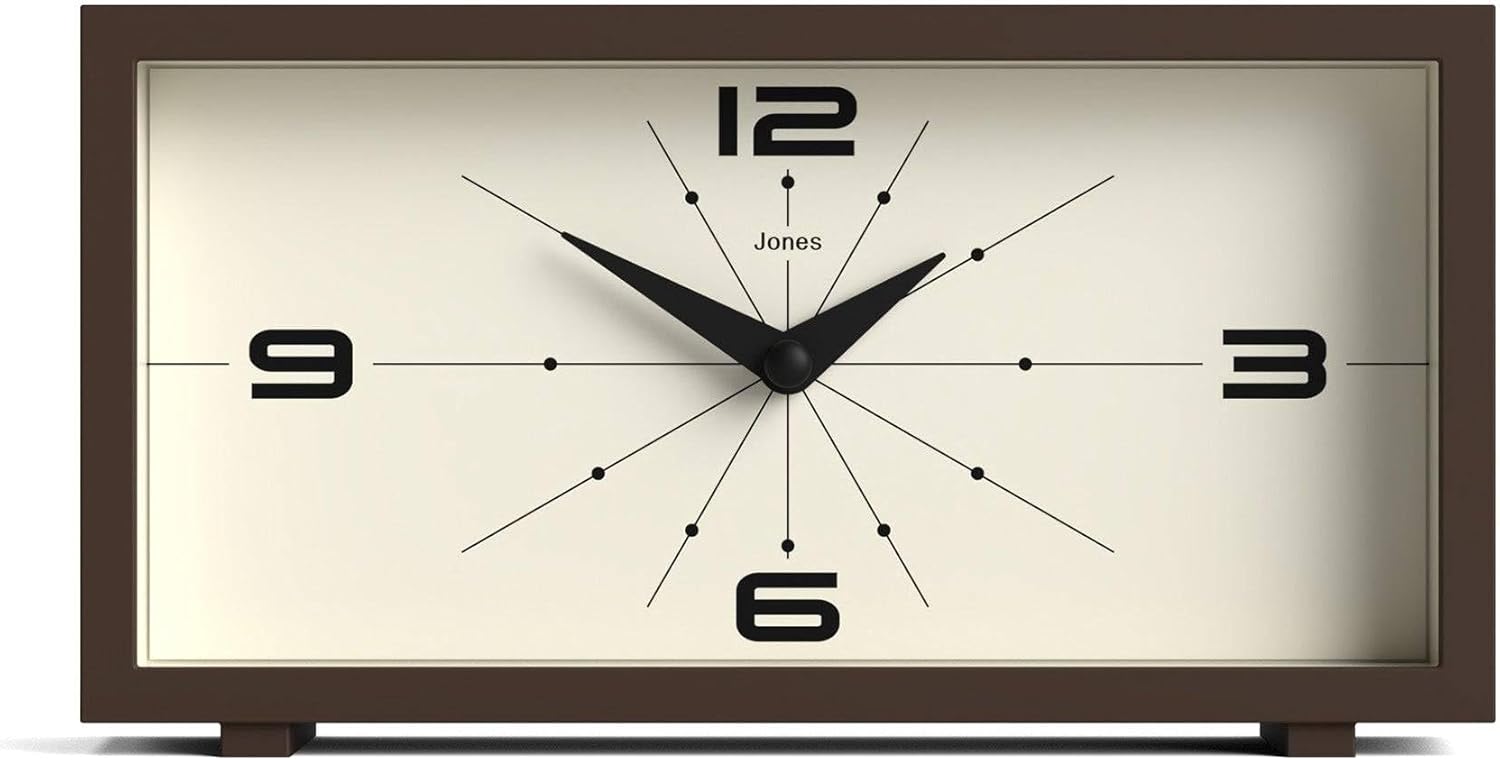 JONES CLOCKS® Odeon desk clock | Modern rectangular design | Brown | Stylish retro look for shelf, table, mantel or bedside