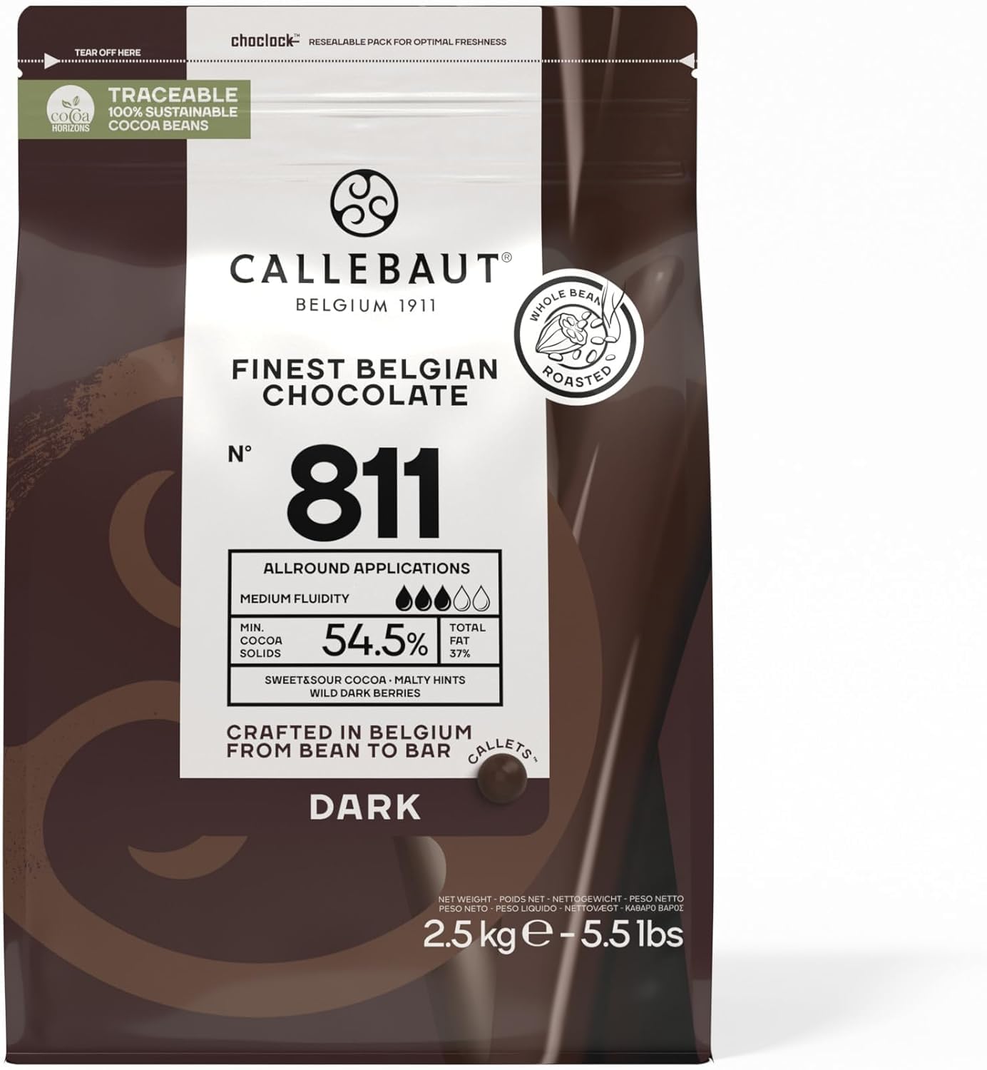 Callebaut No 811 Finest Belgian Dark Chocolate Callets Couverture 54.5% - 2.5Kg