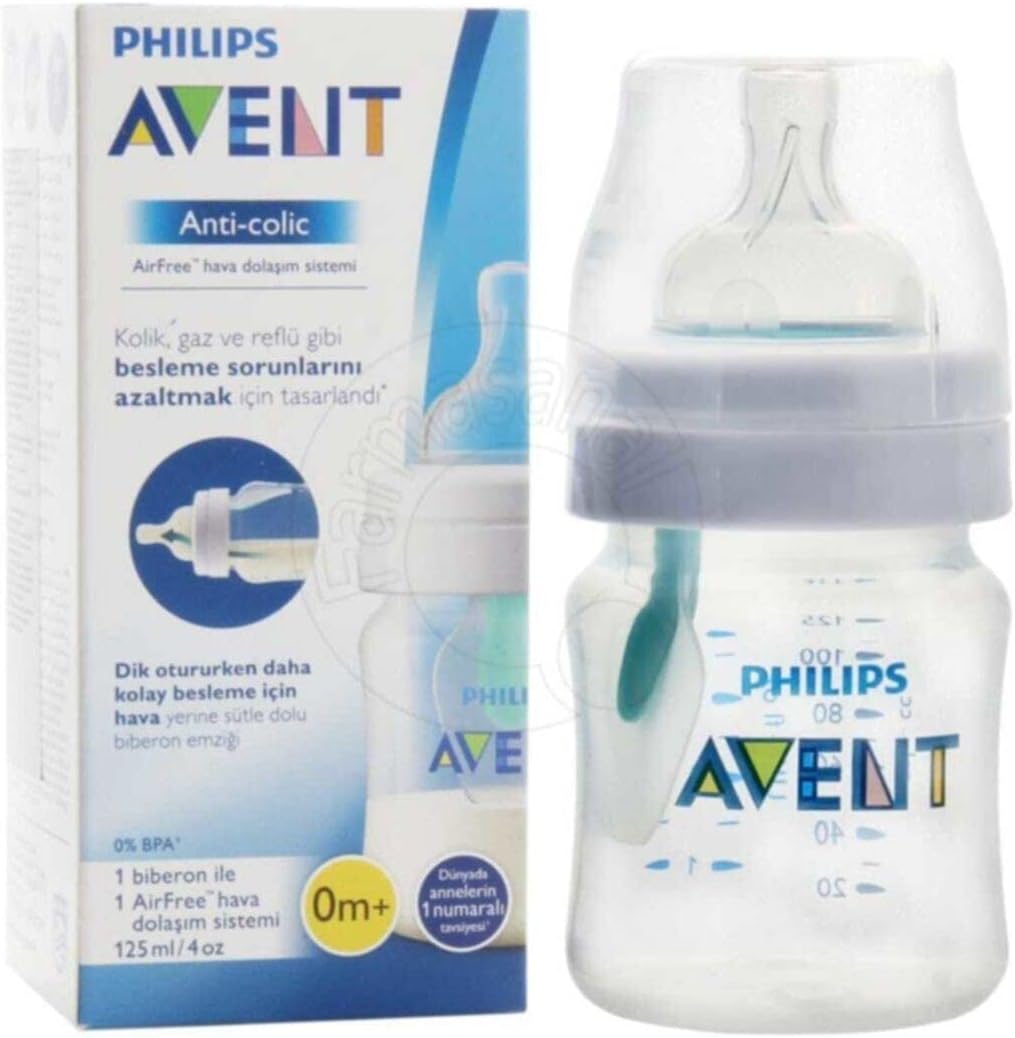 PHILIPS Anti-Colic Bottle 125 ml, Pack of 1, Clear, BPA Free, Airfree Valve, Orthodontic Nipple, Baby