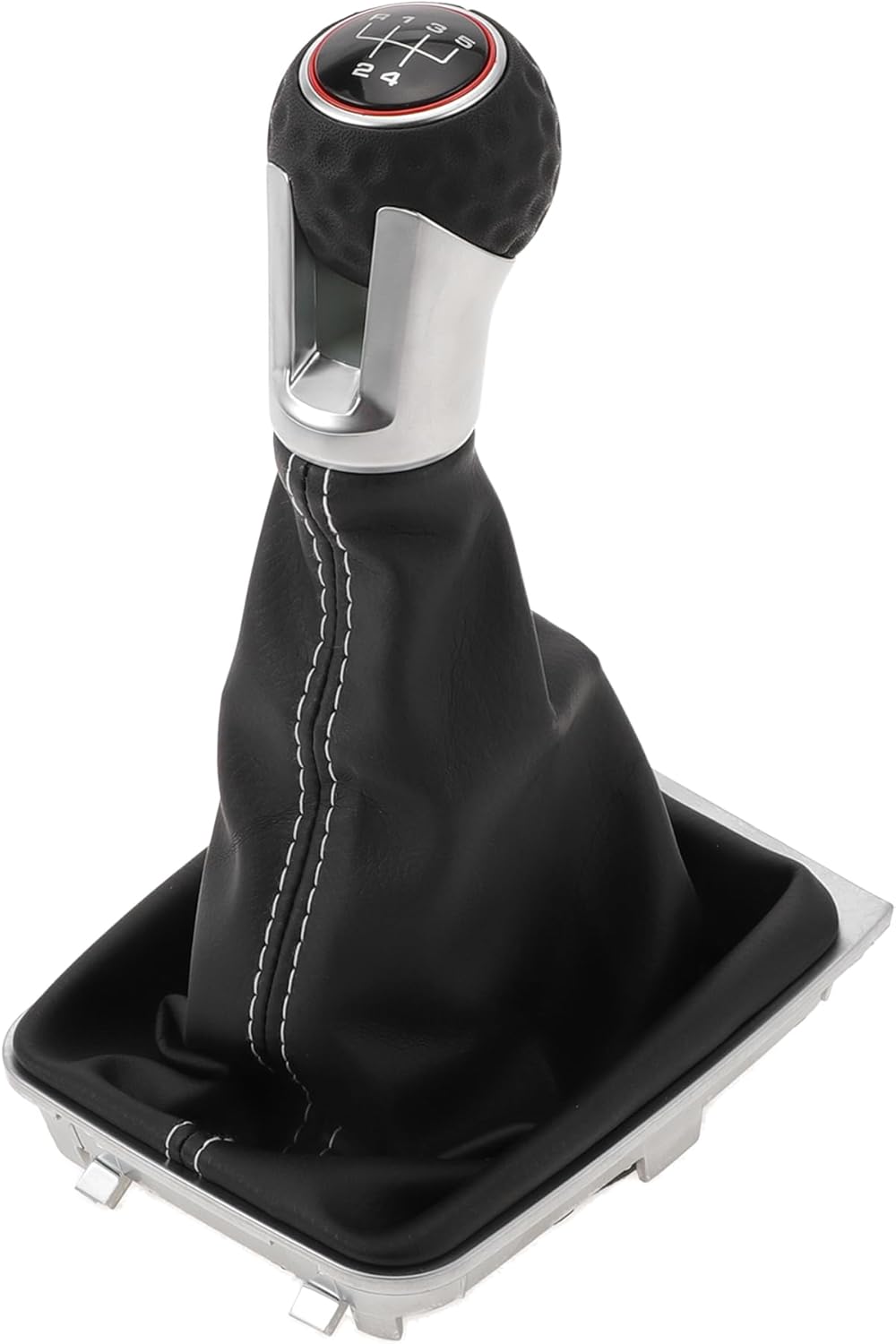 INFINAUTO 5 Speed Manual Gear Shifter Knob with Cover, Gearbox Stick Shifter Lever Knob for VW Golf MK7 GTI GTD 2013-2018 Plastic Faux Leather Black White, 1 Pc