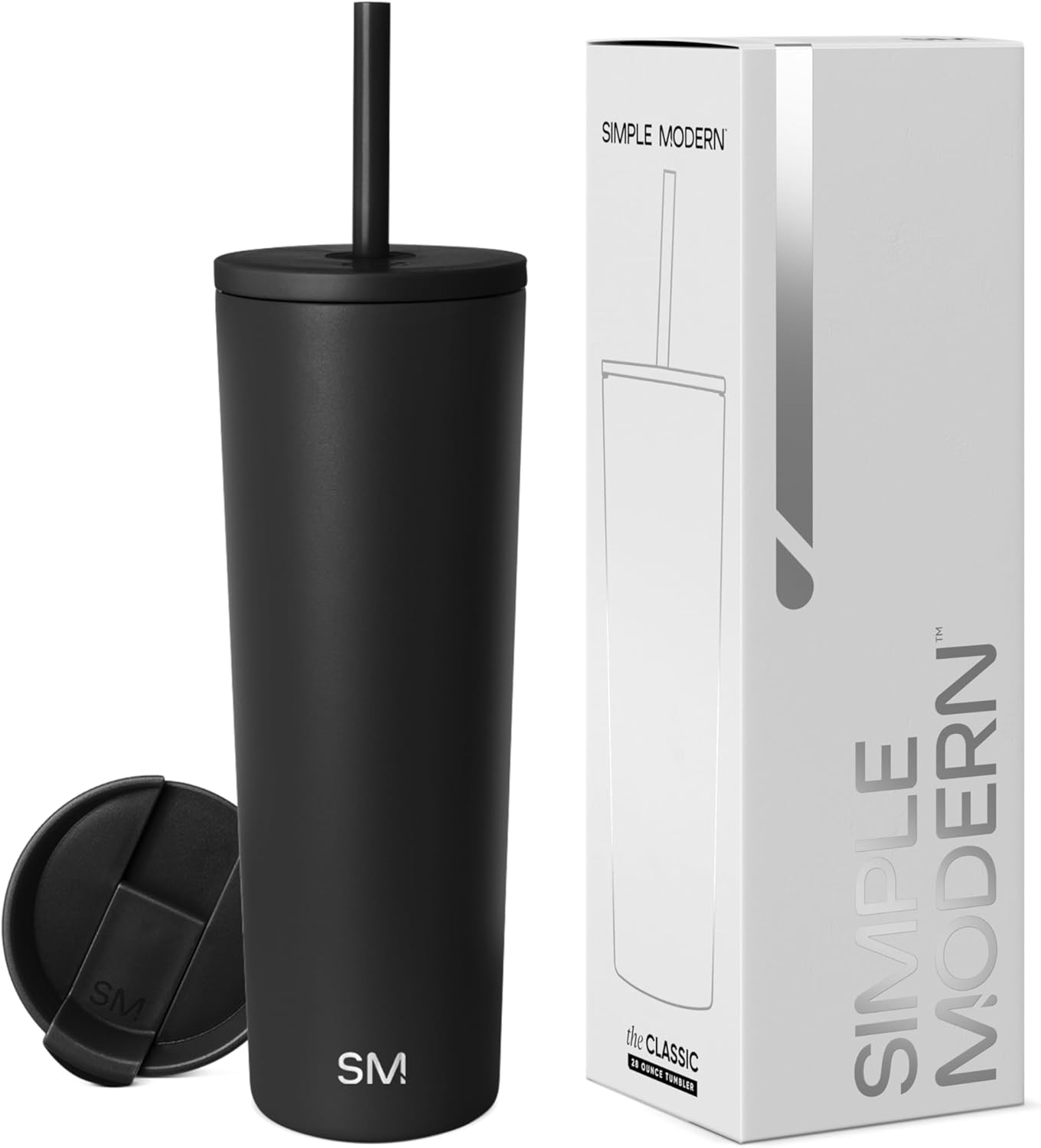 Simple Modern Insulated Tumbler with Lid and Straw | Iced Coffee Cup Reusable Stainless Steel Water Bottle Travel Mug | Gifts for Women Men Her Him | Classic Collection | 28oz | Midnight Black