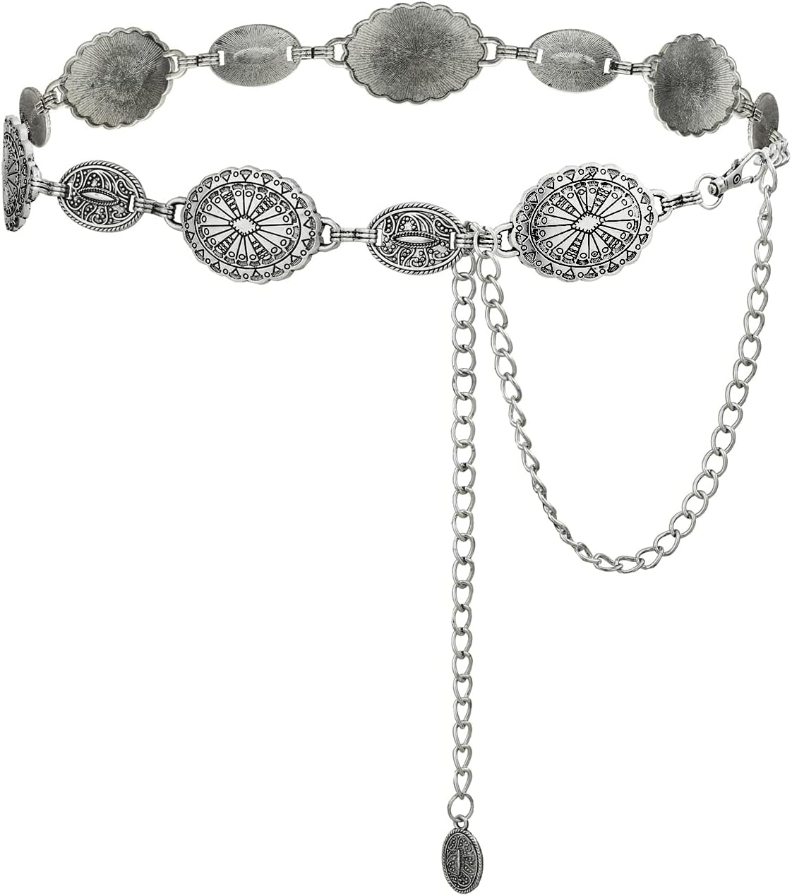 TOPACC Western Metal Concho Belt for Women Cowgirl Chain Belts for Dresses Jeans Country Concert Outfit