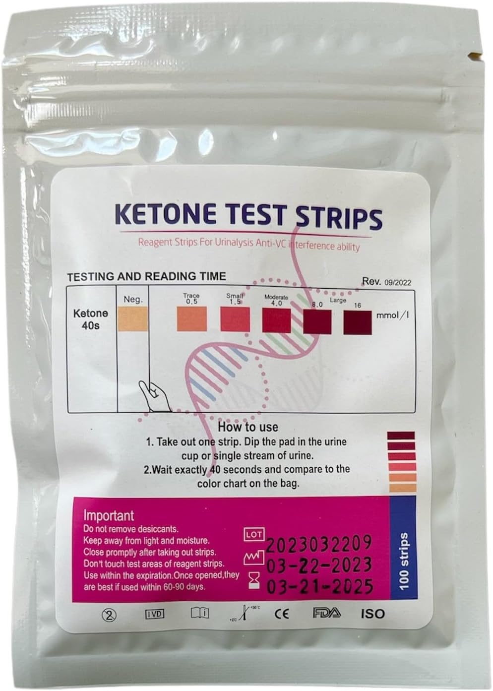 Ketone Test Strips (100 Strips) - Measure Ketones Levels in Urine