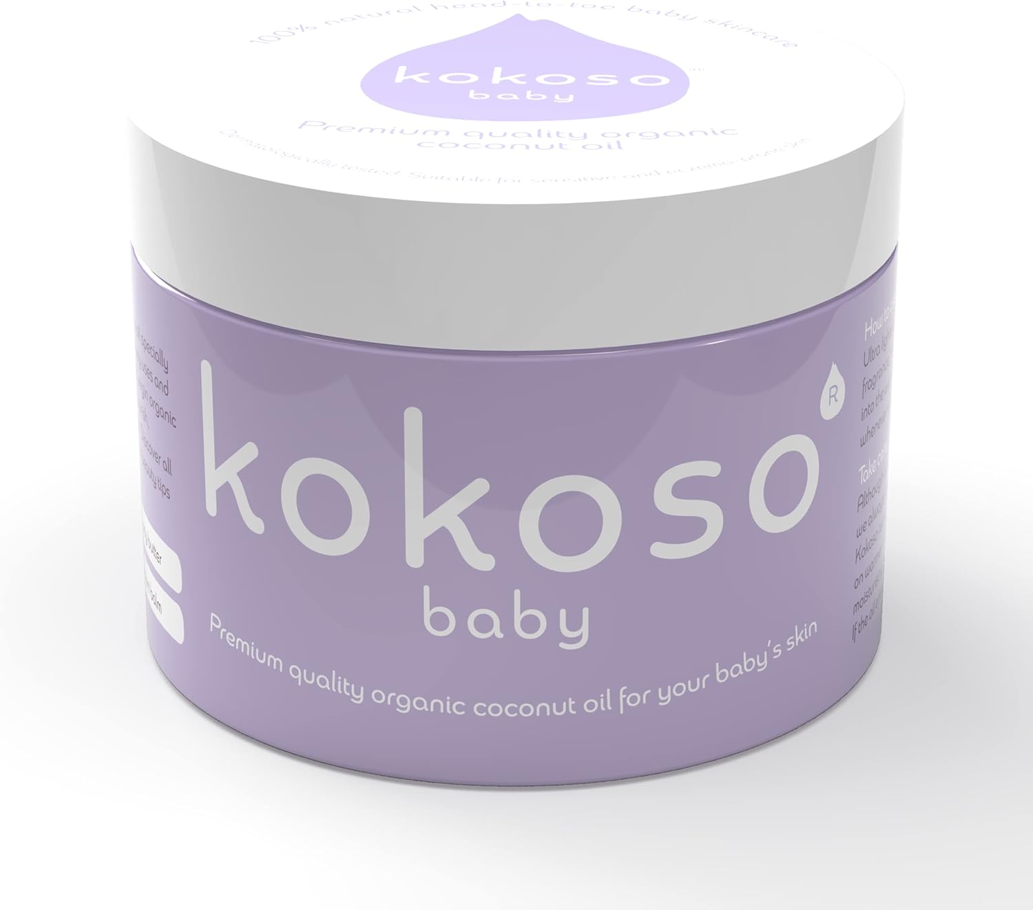 Kokoso Baby - Organic Coconut Oil - 100% Natural Baby Oil - For Dry, Sensitive Skin & Eczema Prone Skin - Ultra Lightweight & Non Greasy - Suitable from Newborn Upwards - 70g