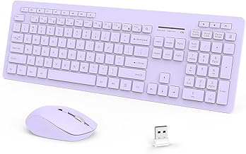 seenda Wireless Keyboard and Mouse Combo, 2.4GHz Wireless Quiet Keyboard Mouse with USB Receiver, Full Size Cute Wireless Keyboard Mouse Set for Windows Laptop Computer Desktop, Purple