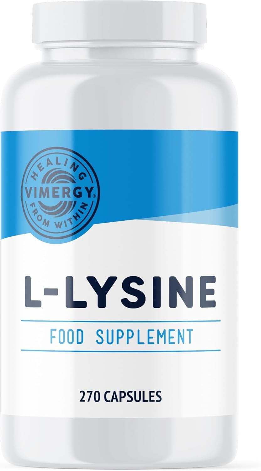 Vimergy L-Lysine 500MG Capsules – Essential Amino Acid – Vegan Capsule Made with no Gelling Agents– Non-GMO, Gluten-Free, No Gelatin, Kosher (270 Capsules)