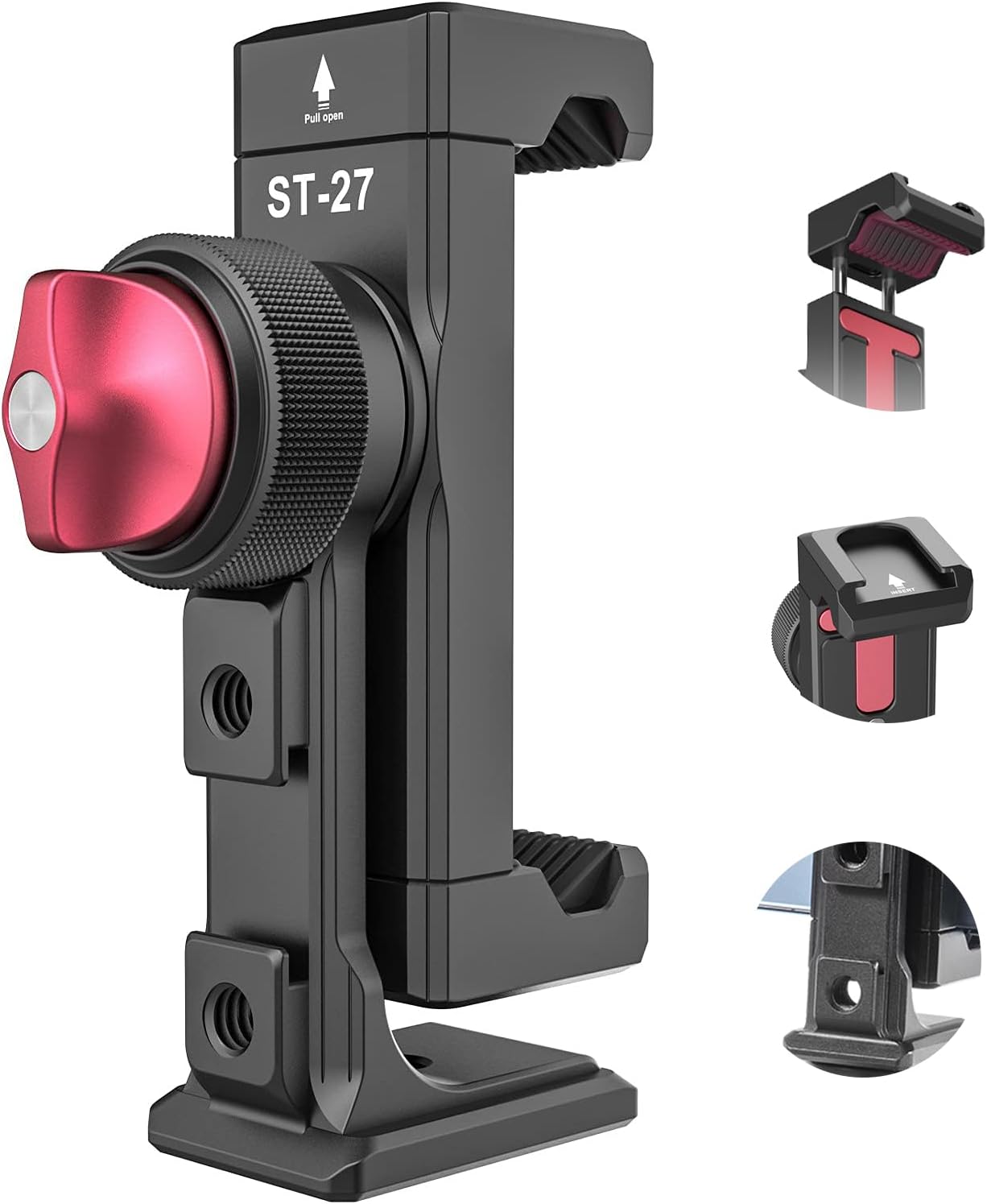 ULANZI ST-27 Metal Phone Tripod Mount, 360° Phone Holder for Tripod w 3 Cold Shoes & Arca Port, Versatile Smartphone Adapter for iPhone 17 16 15, Desktop Tripods, and Live Streaming/Vlogging Setup