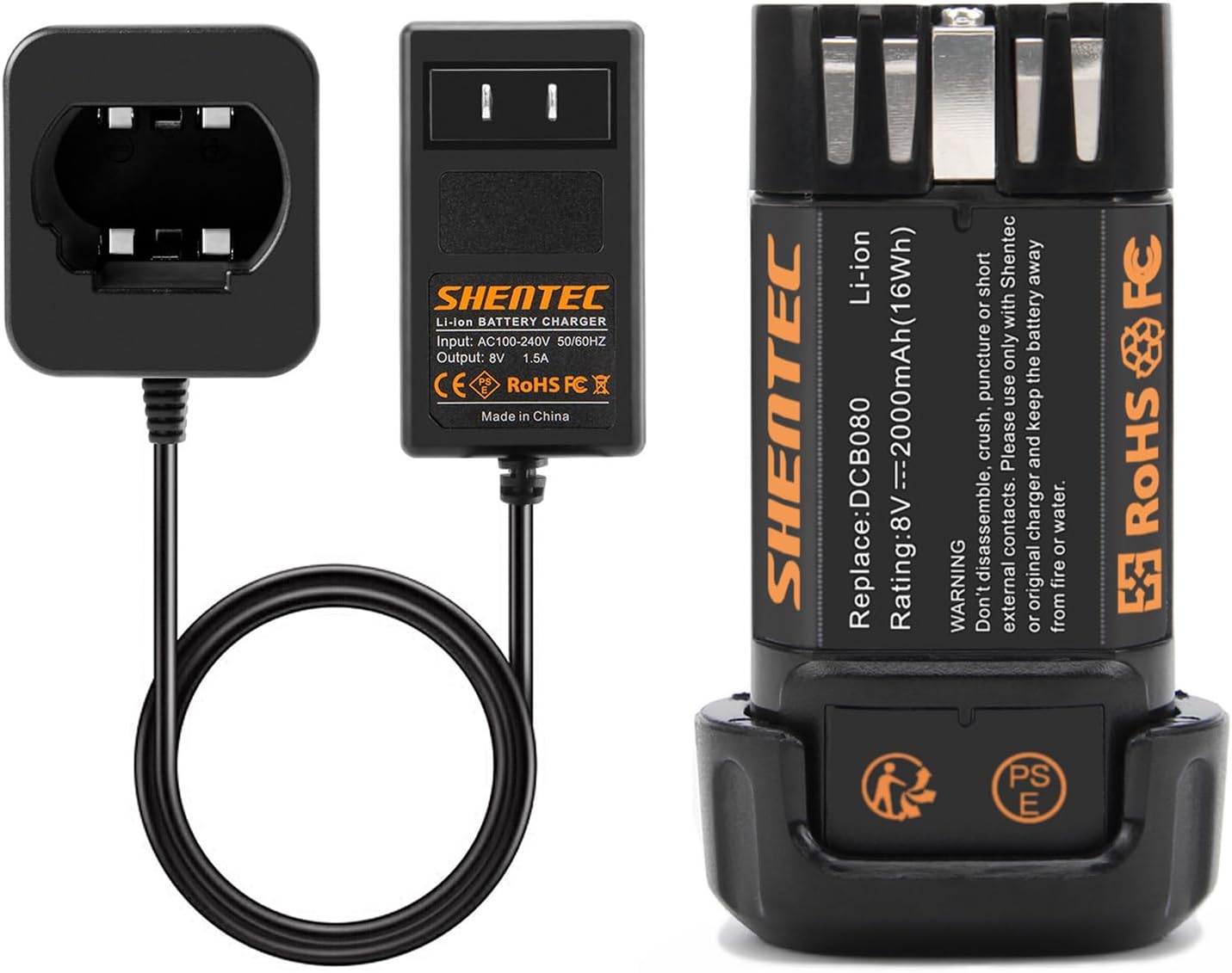 Shentec 2000mAh 8-Volt Replacement Compatible with DEWALT DCB080 Dewalt DCF680N1 DW4390 DCF680N2 DCF680G2, Li-ion Battery (Battery Charger Included)