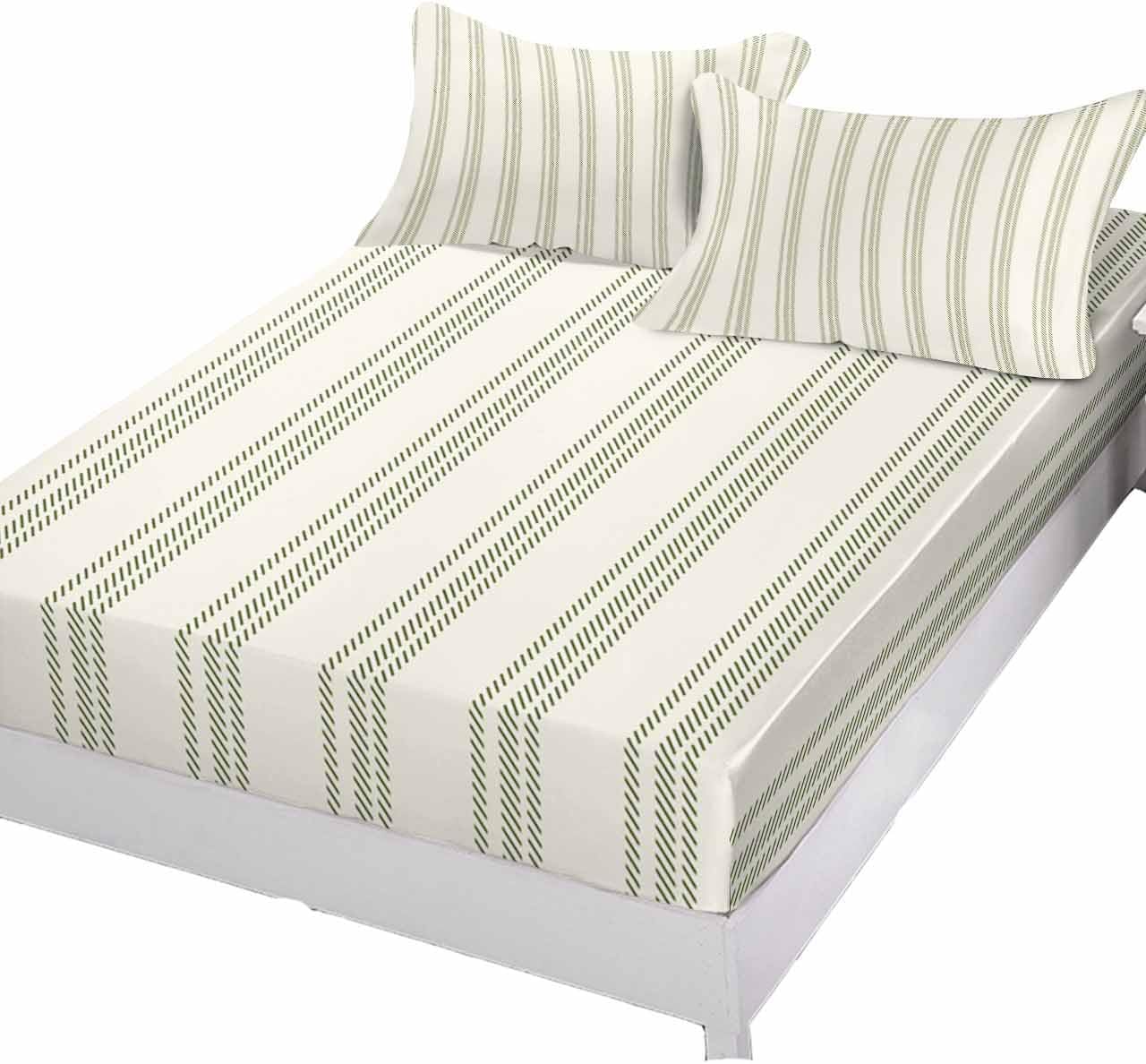 Fitted Sheets Elastic Deep Pocket Bed Sheet Cal King, Rustic Green Stripes on Vintage Soft Bed Sheets Set,Abstract Art Mattress Cover Up Hotel Luxury Fitted Sheet Pillowcase for Bedroom