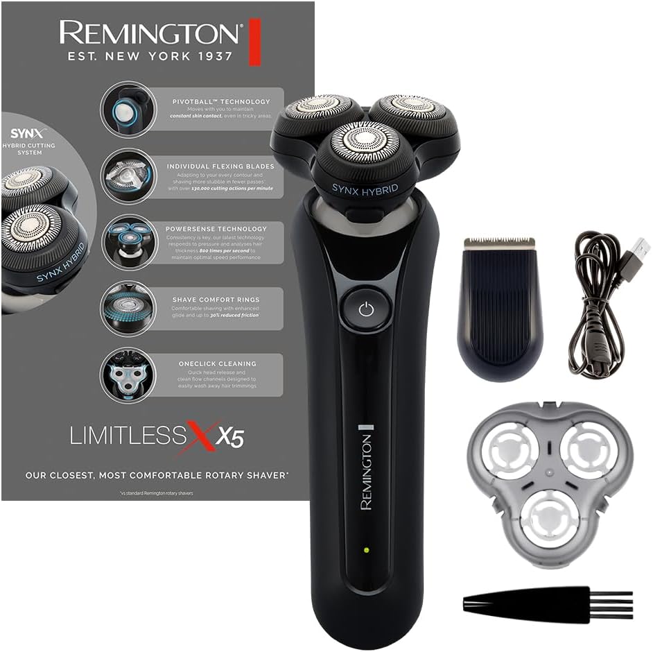 Remington Men's Electric Shaver [SynX Hybrid Cutting System: Rotary & foil, Wet & Dry use, 360°PivotBall] X5 (incl. Detail Trimmer) Rotary Shaver XR1755