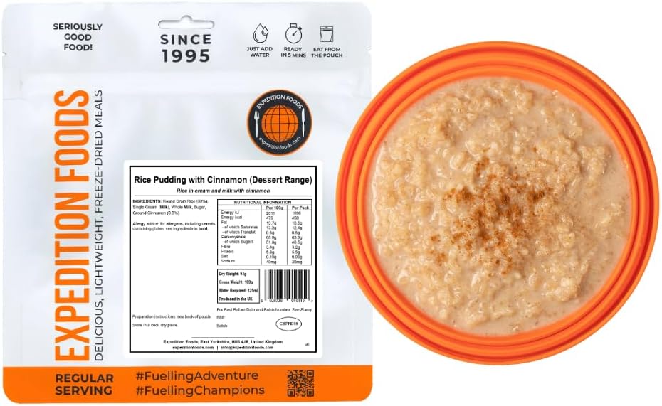 EXPEDITION FOODS Rice Pudding with Cinnamon (Breakfast/Dessert Range) | Freeze-Dried Camping & Hiking Food