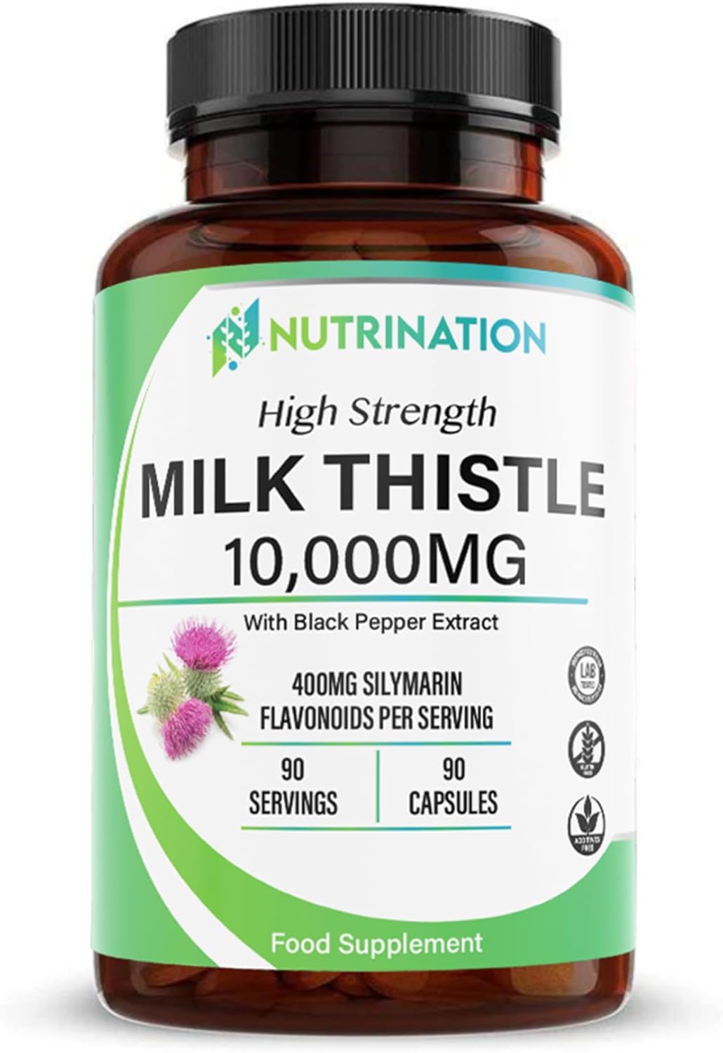 Milk Thistle High Strength 10000mg | Market-Leading Silymarin 400mg per Capsule | 90-Day Supply | Milk Thistle Capsules (Not Tablets) with Black Pepper | Herbal Supplement for Liver Detox | Lab Tested
