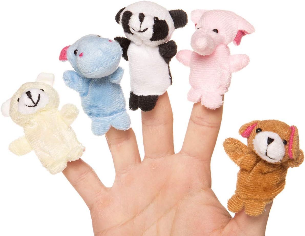 AKORD 10 x Finger Puppets. Animal Shape Hippo, Elephant, Rabbit, Duck, Cow, Dog, Panda, Bear, Mouse, Frog