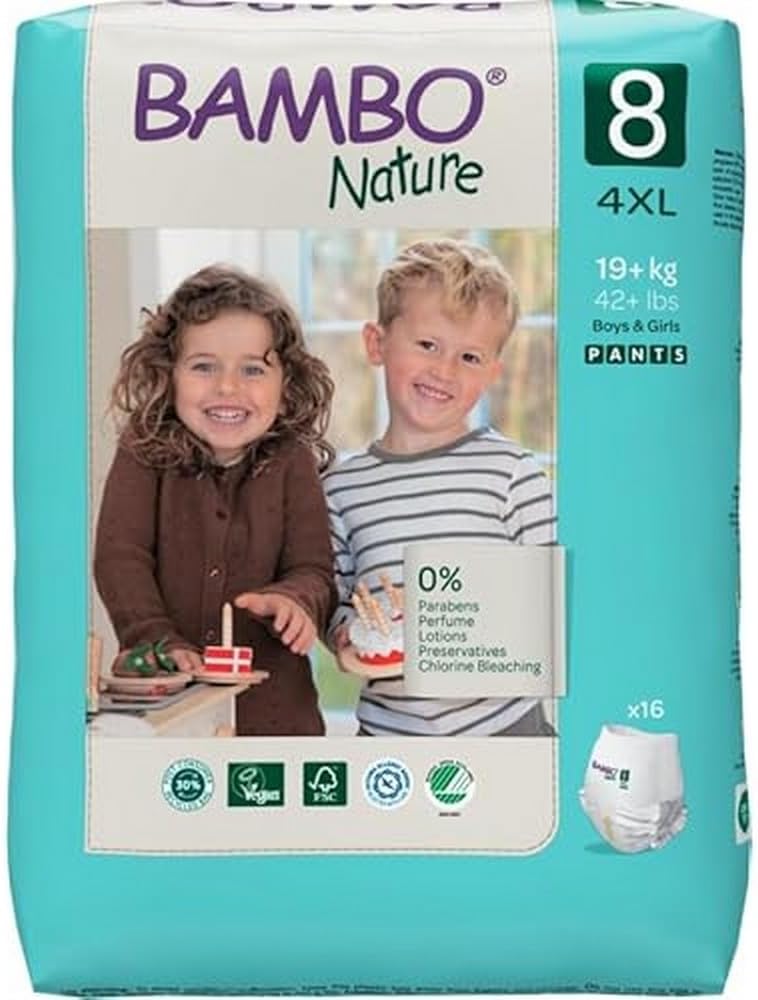 Bambo Nature Size 8 (19+kg) Training Pants, Pack of 16 Size 8 Nappy, Soft and Secure Pull-Up Pants for Ultimate Comfort and Enhanced Protection, Eco-Labelled Disposable Nappy