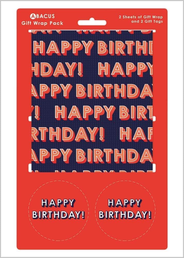 Wrapping Paper 12368A"Birthday Text" Gift Wrap Pack with 2 Sheets & 2 Tags, Plastic Free & Fully Recyclable, Multicoloured