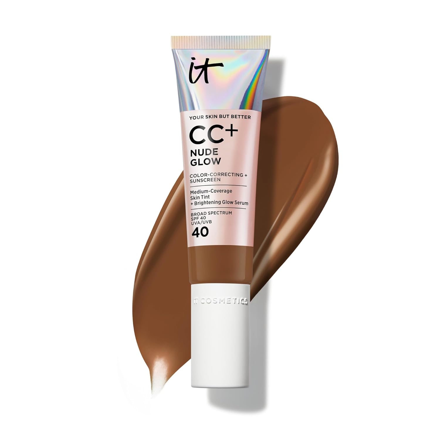 IT Cosmetics CC+ Nude Glow - Medium Coverage Foundation with SPF 40 & Brightening Glow Serum, Lightweight Skin Tint, 2% Niacinamide + Hyaluronic Acid, Up to 24H Hydration, Normal/Dry Skin - 1.08 fl oz