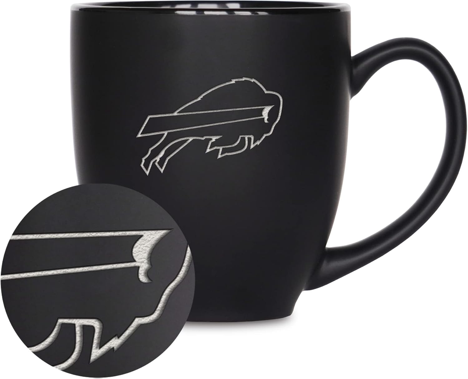 Rico Industries NFL Football 15oz Matte Black Bistro Mug - For Hot or Cold Drinks - Team Logo Etched For Unique Feel