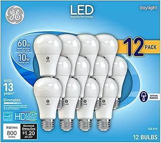 GE Daylight 60 Watt Replacement LED Light Bulbs, General Purpose, Dimmable Light Bulbs (Daylight, 12 Pack) (12)