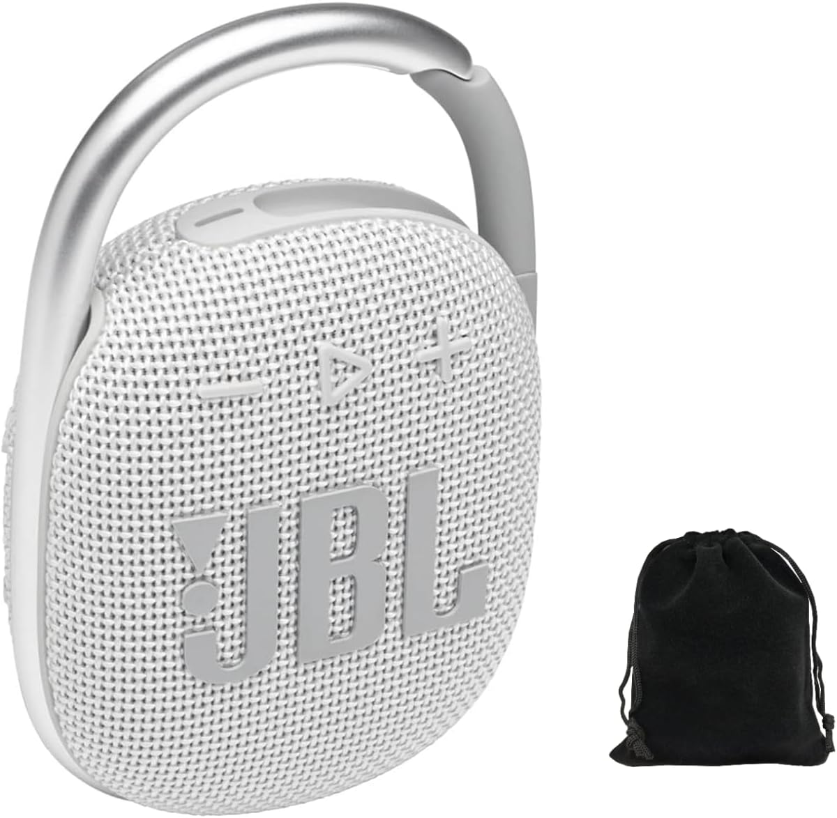 JBL Clip 4 Portable Bluetooth Speaker - White, IP67 Waterproof, Dustproof, 10 Hours Playtime, Integrated Carabiner, Ultra-Portable Design, Bold Style, Rich Pro Sound, Includes Pouch