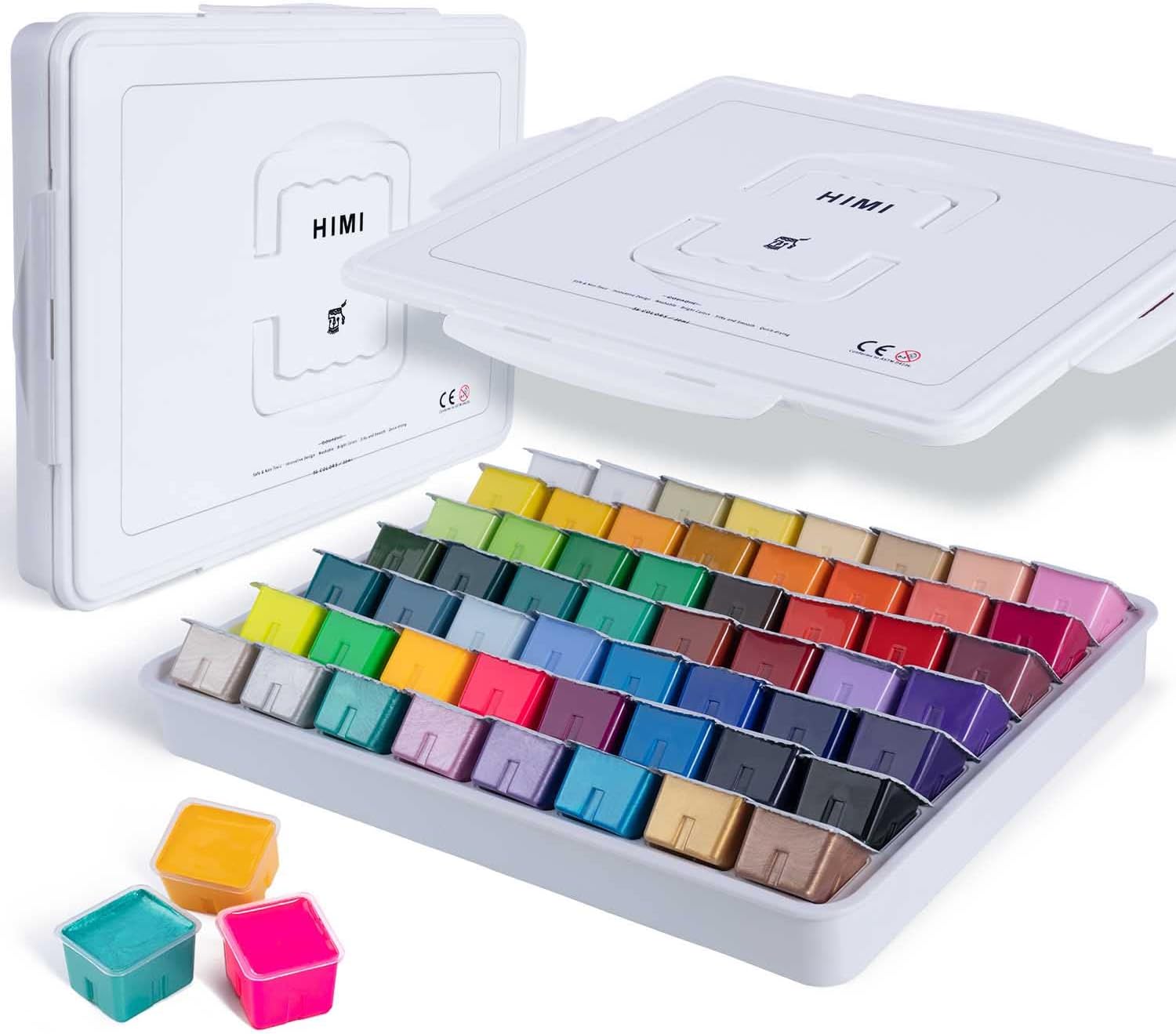 HIMI Gouache Paint Set, 56 Colors x 30g Unique Jelly Cup Design in a Carrying Case Perfect for Artists, Gouache Opaque Art Supplies for Professionals