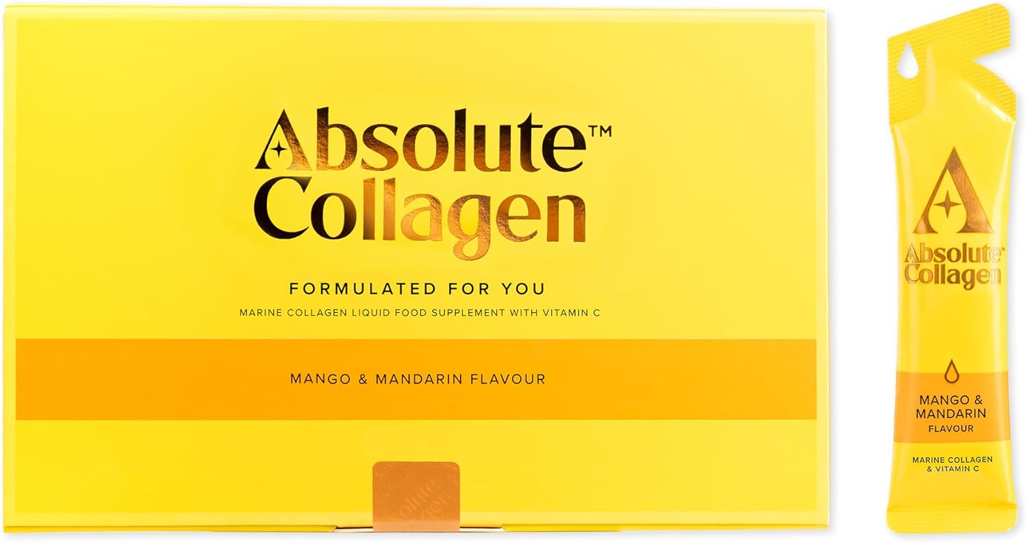 Absolute Collagen Marine Liquid Collagen Supplement for Women, 8000mg High-Strength Collagen with Vitamin C, Sugar-Free, for Skin, Hair & Nails, Mango & Mandarin Flavour, 14 Sachets per Box